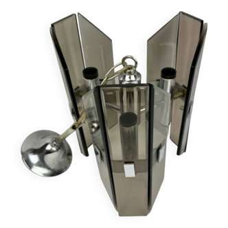 Smoked glass and chrome chandelier