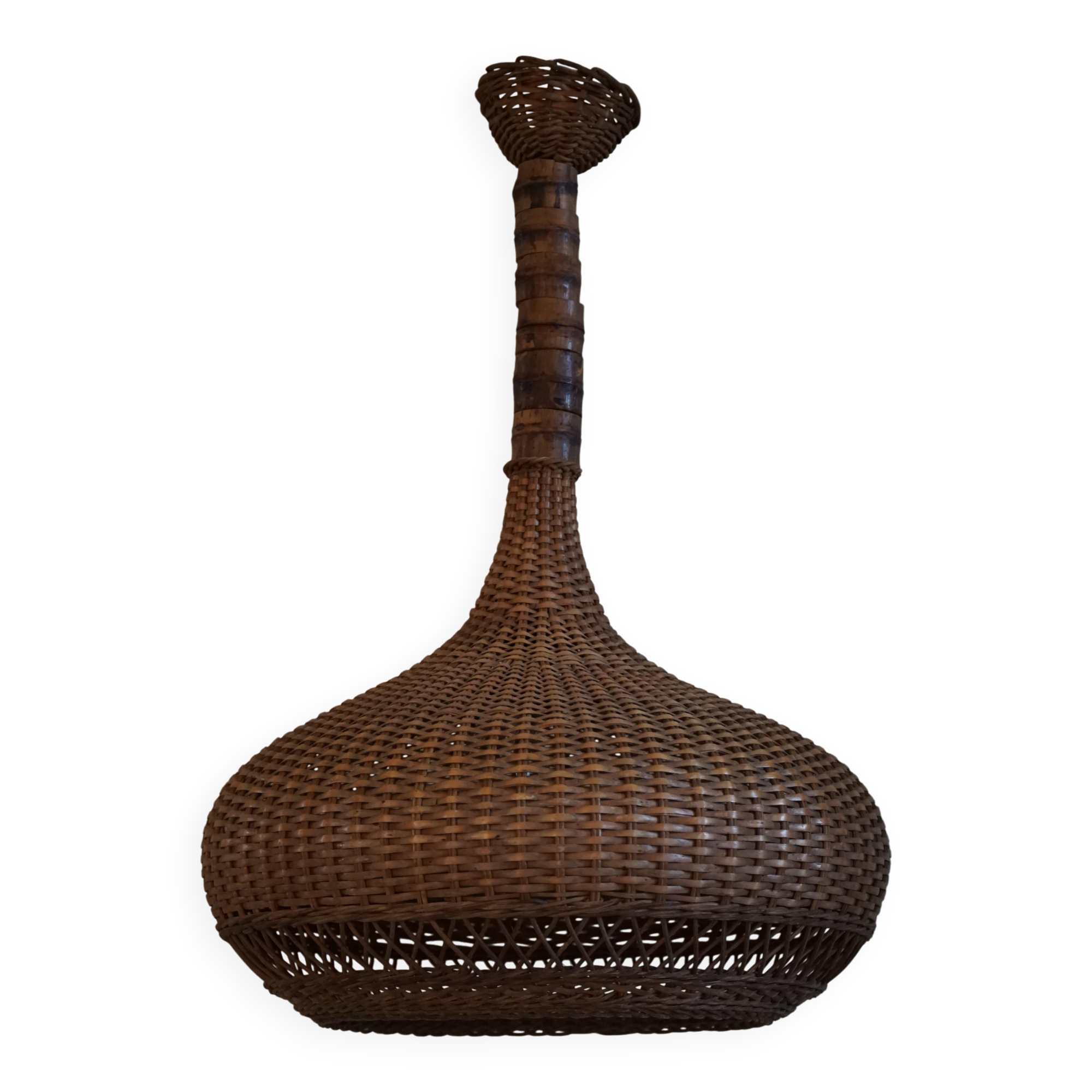 Vintage Danish mid-century rattan pendant light, made in the 1960s.