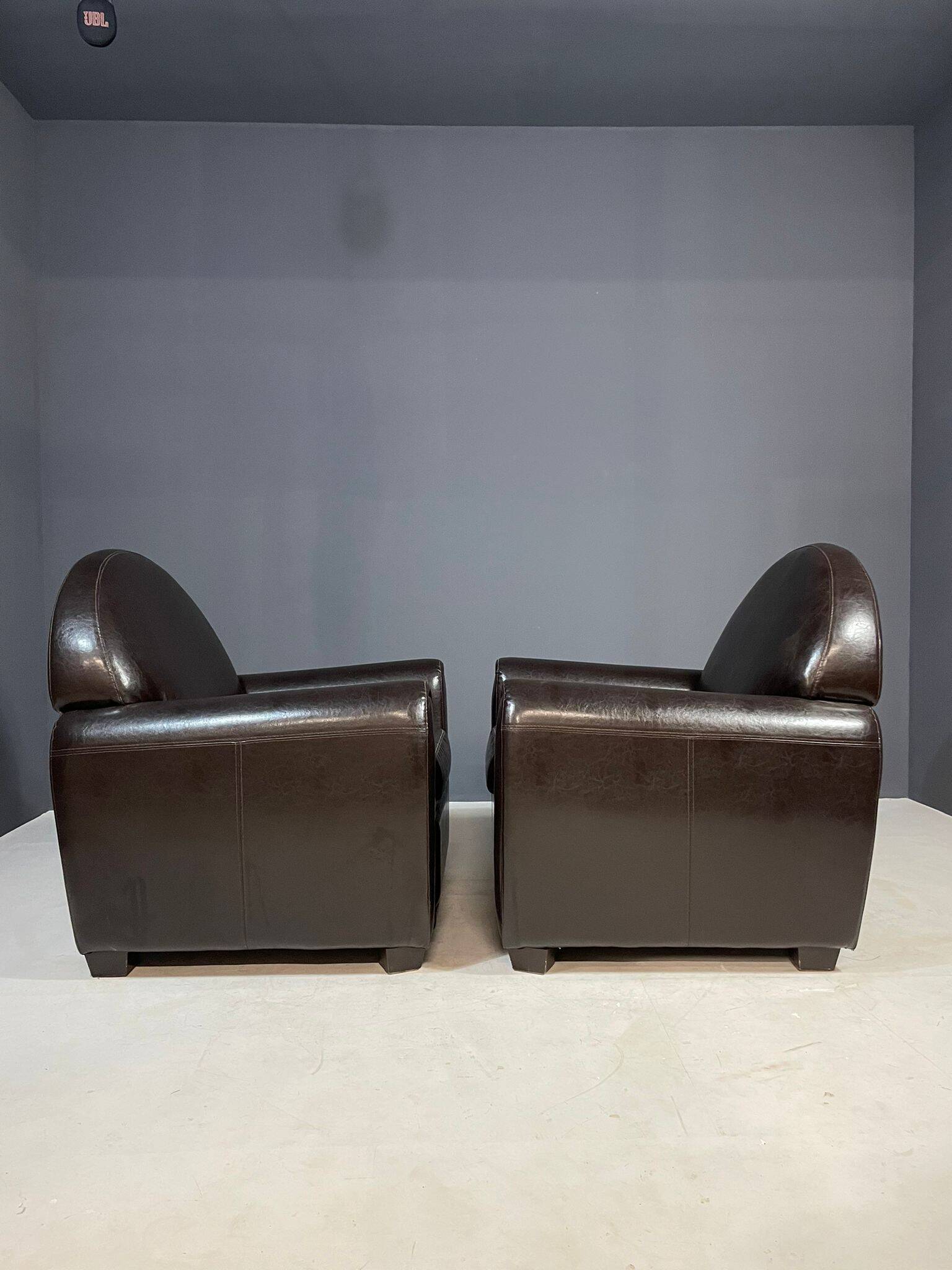 Pair of leather armchairs in French Art Deco style, 1970s