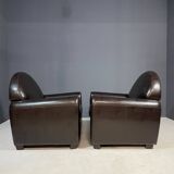 Pair of leather armchairs in French Art Deco style, 1970s
