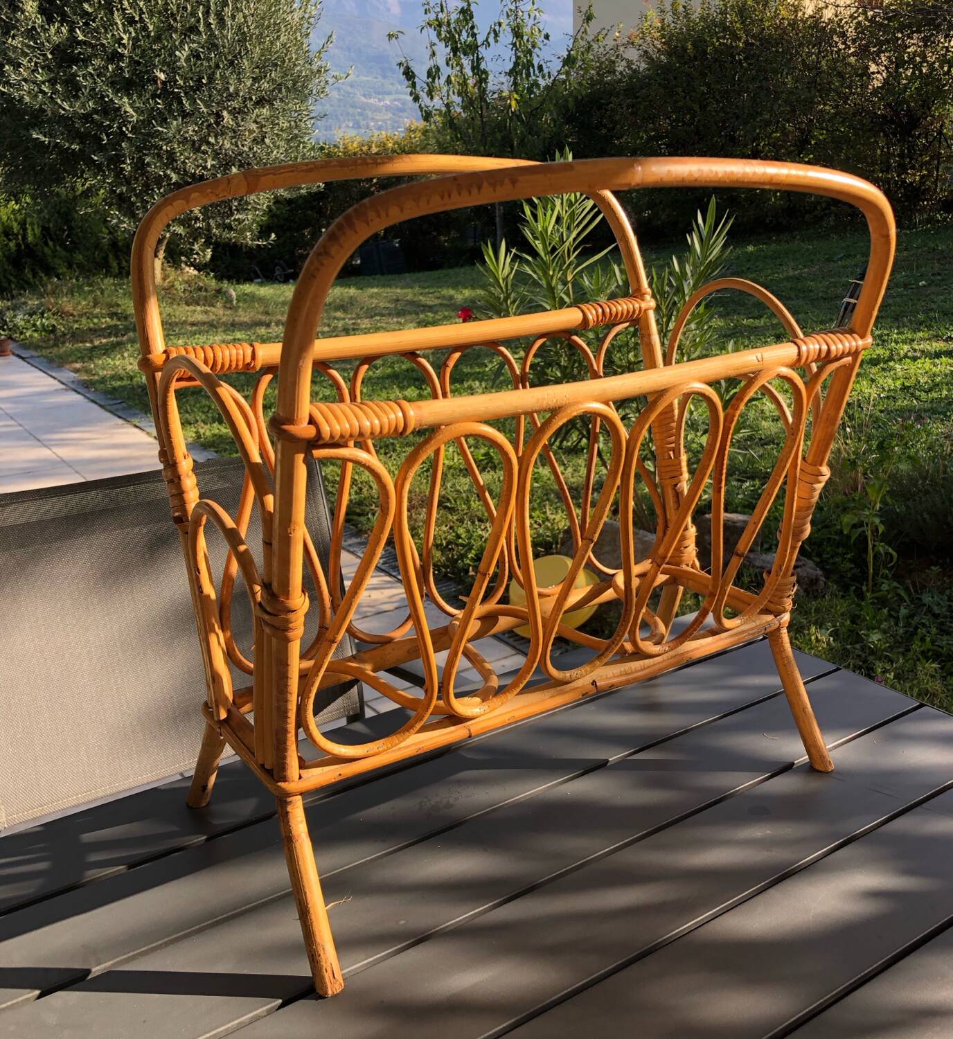 Vintage rattan magazine rack