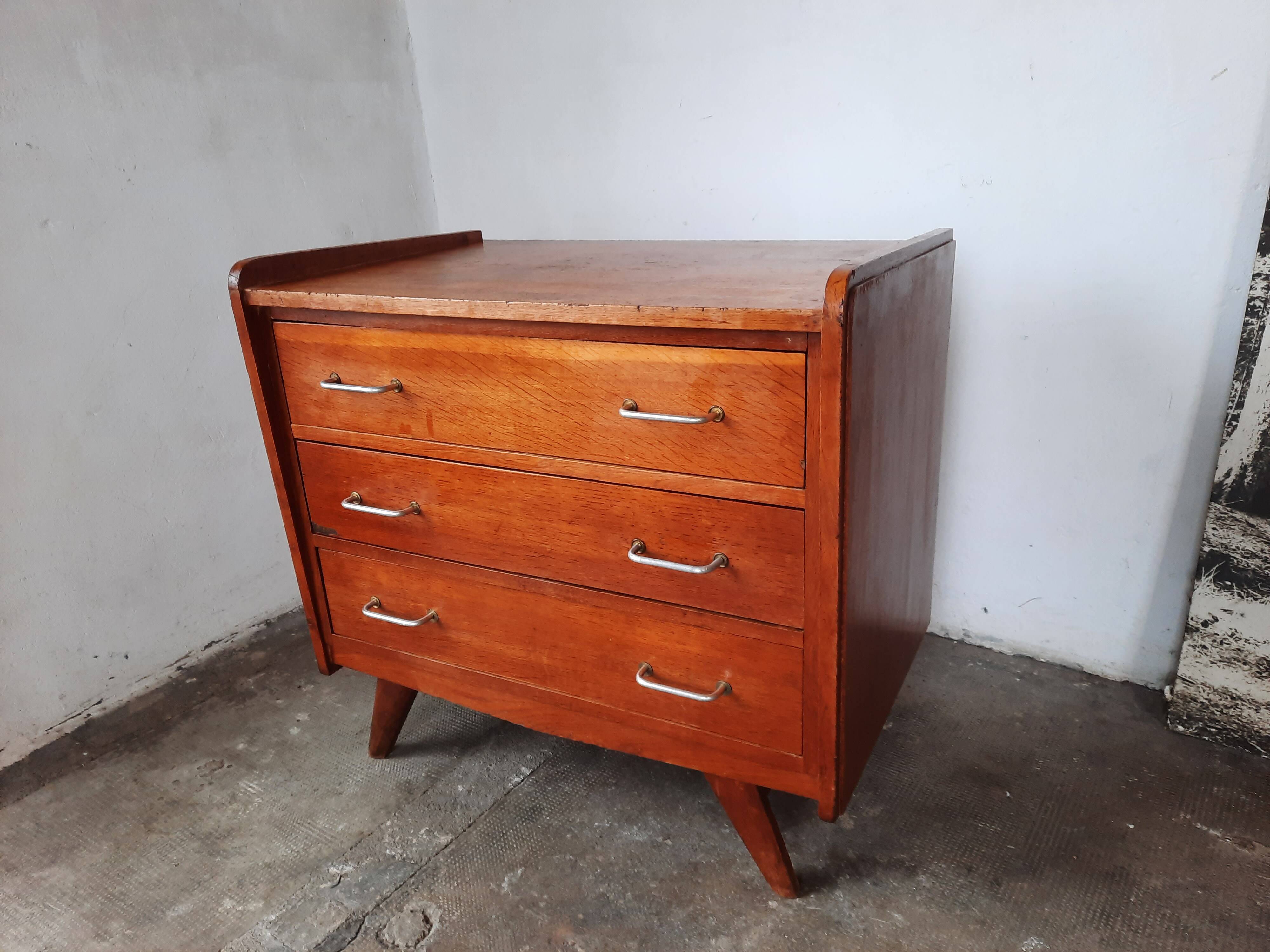 Oak chest of drawers with compass foot, vintage reconstruction