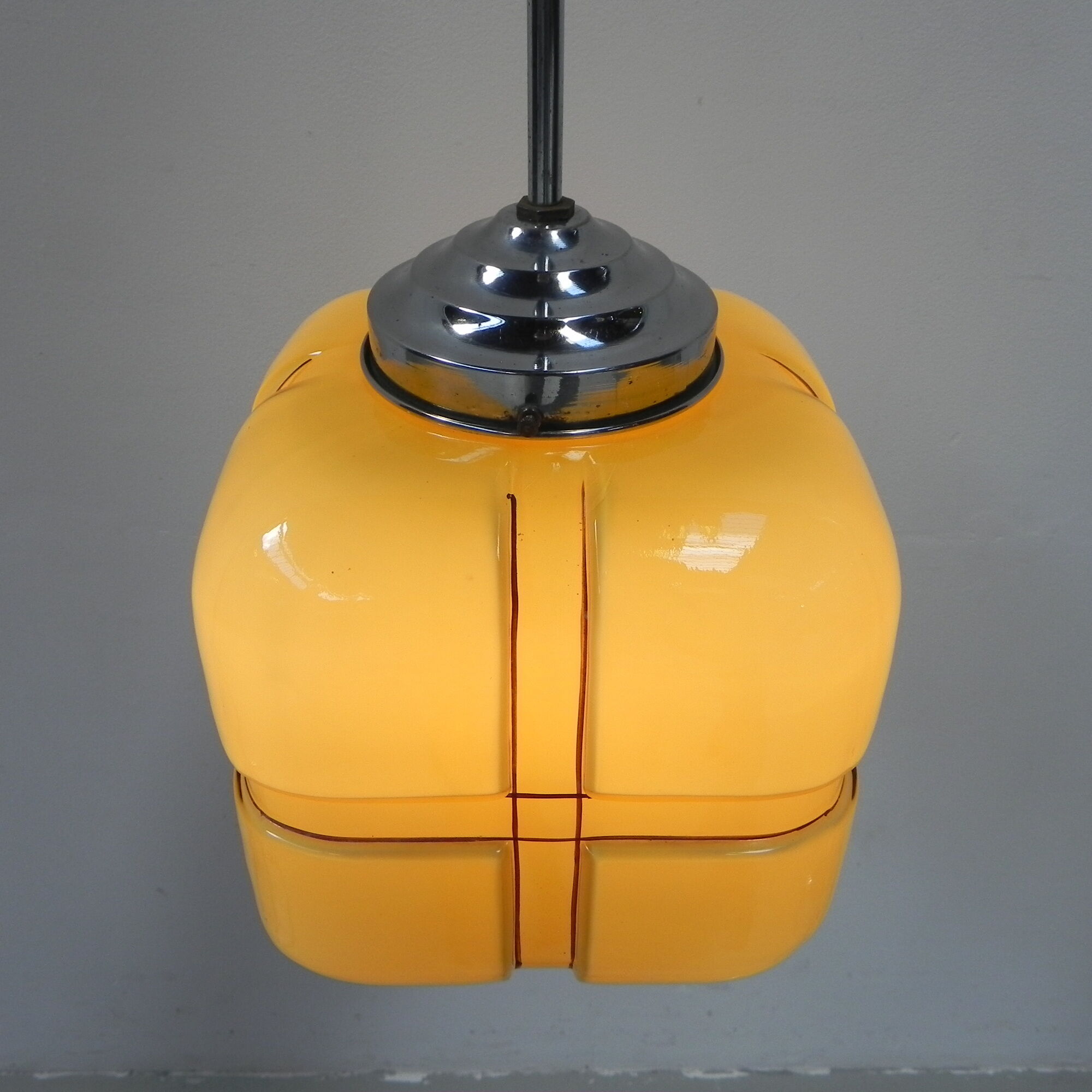 Art Deco hanging lamp with square glass shade