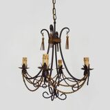 Vintage 4-arm, 4-light chandelier from the 1980s. Brown and gold metal.