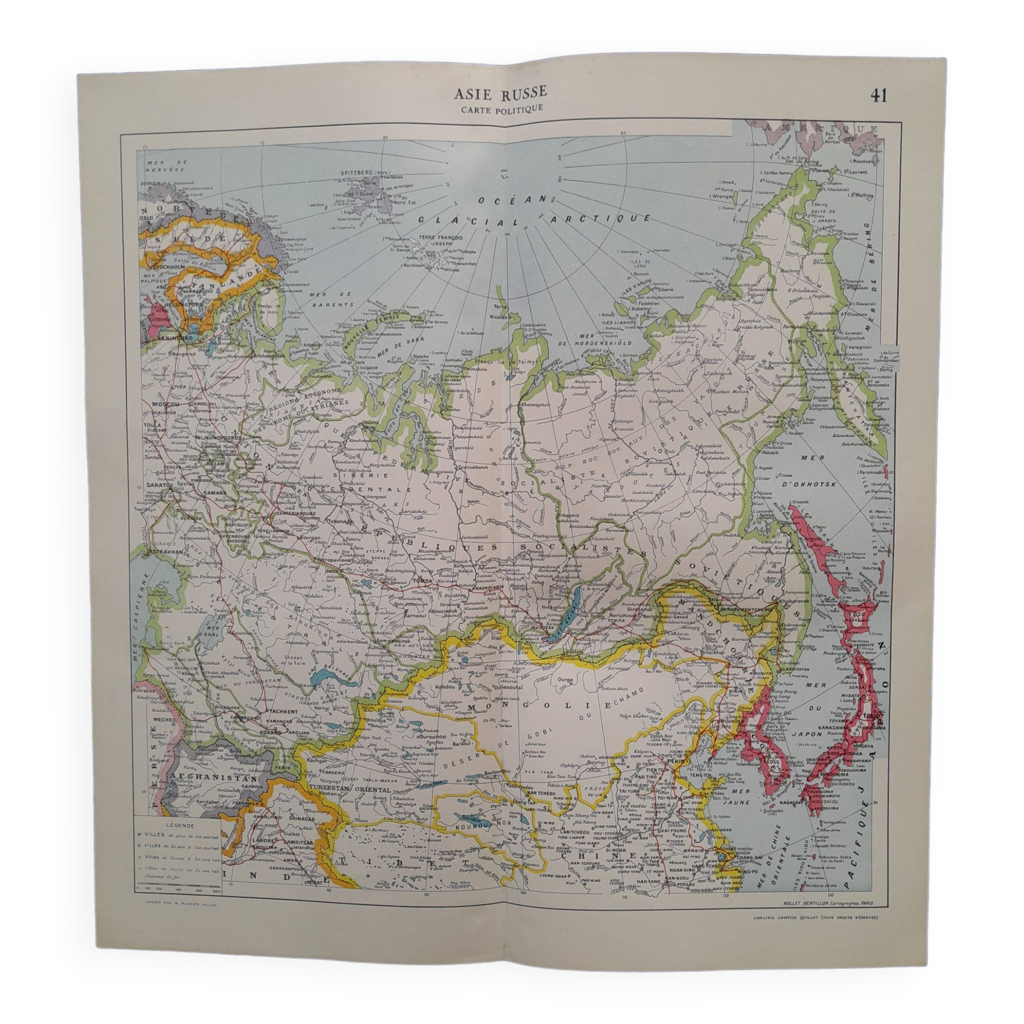 A geographical map from Atlas Quillet year 1925 map: Asia and Russia political map