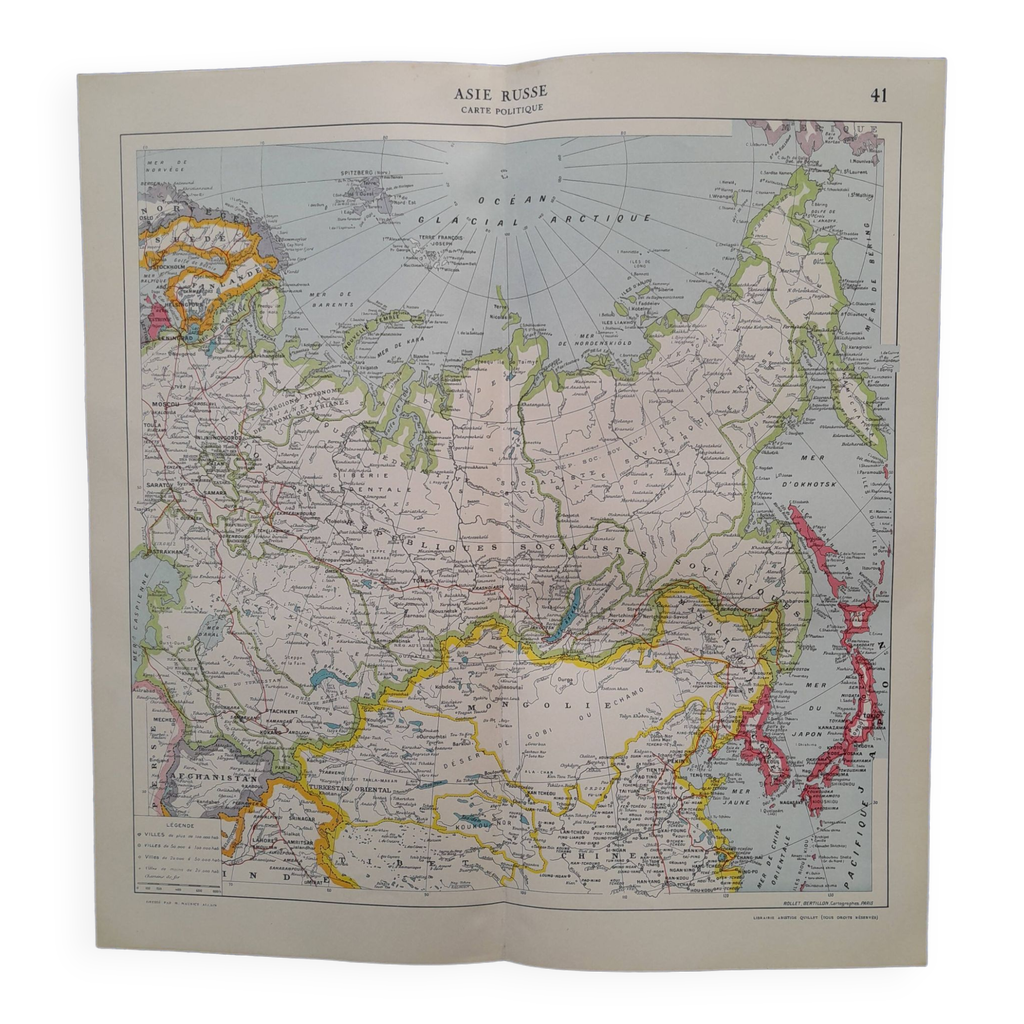 A geographical map from Atlas Quillet year 1925 map: Asia and Russia ...