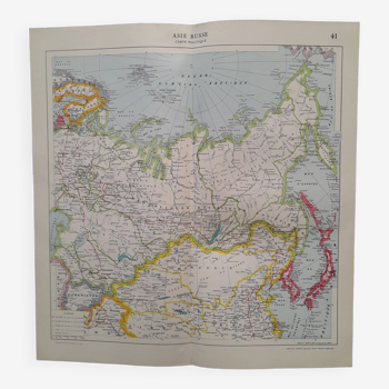 Carte géographique issue Atlas Quillet  année 1925 carte: Asie et Russie  carte politique