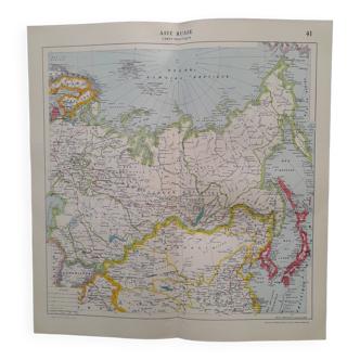 Carte géographique issue Atlas Quillet  année 1925 carte: Asie et Russie  carte politique