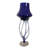 Ancien Vase Coupe Méduse Bleu Cobalt Jozefina Krosno Octopus Verre Soufflé