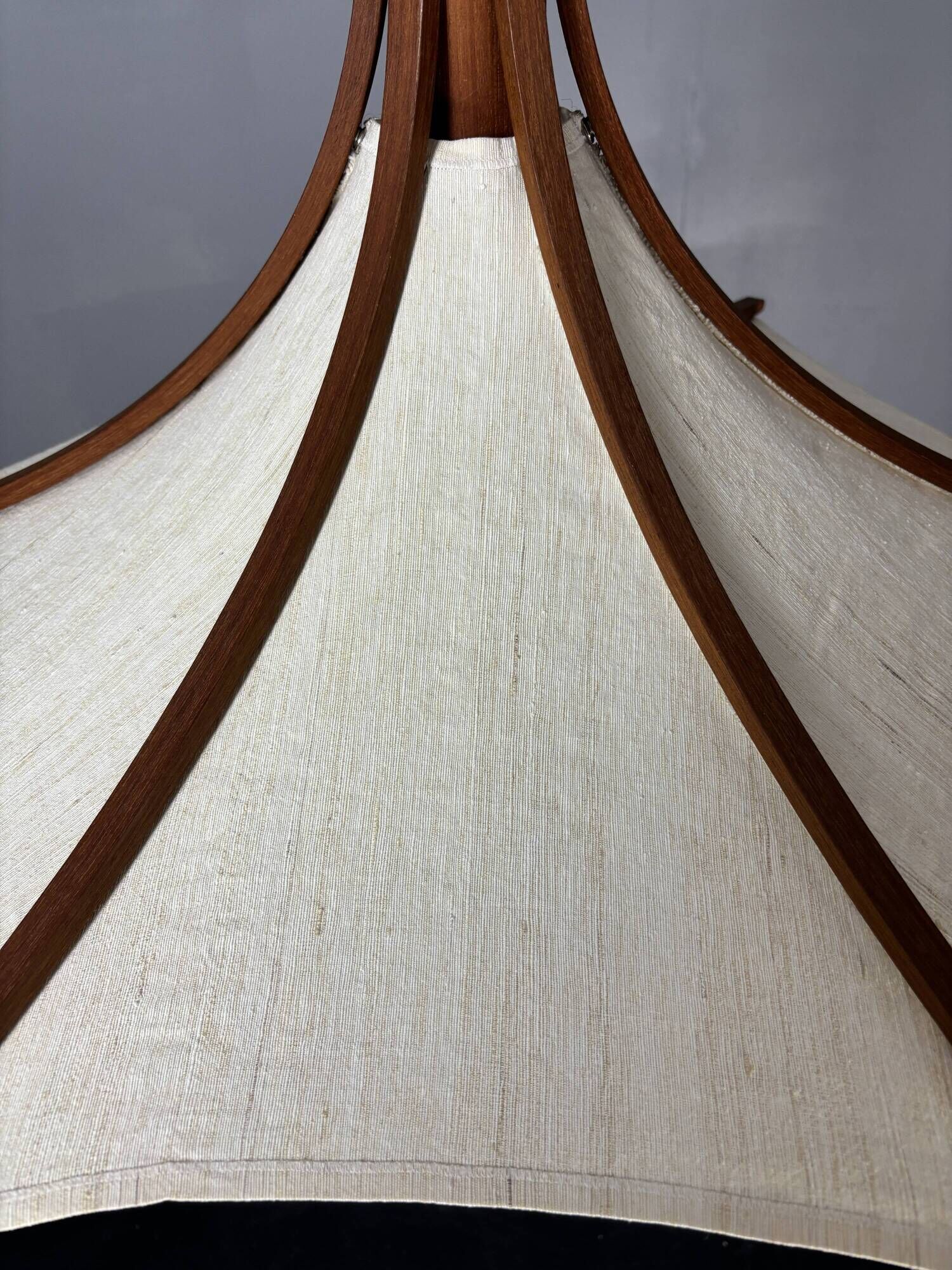 Teak And Linen Umbrella Counter Balance Pendant By Domus, 1970s