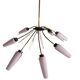 Vintage 8-light chandelier in brass and ribbed opaline glass