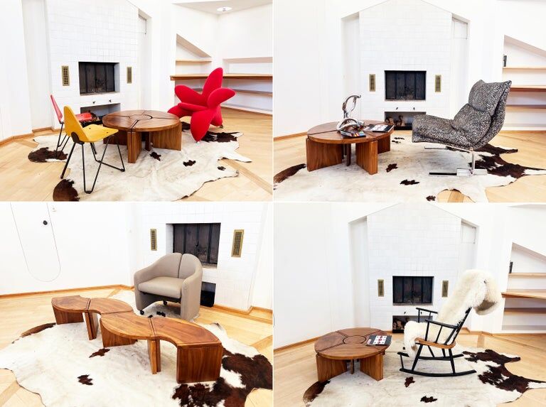 Modular "nuclear" bench + 5-piece coffee table 1940s