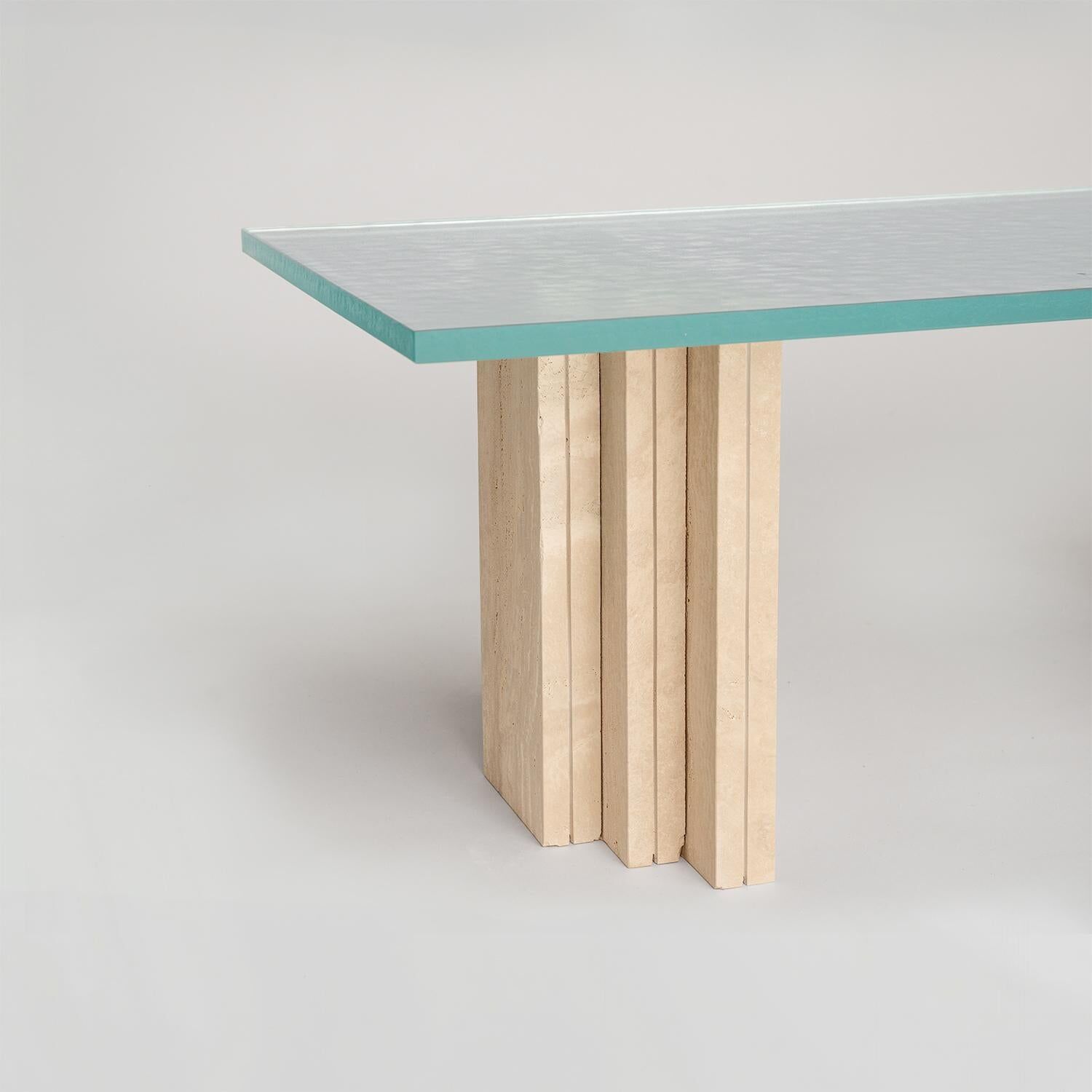 Travertine - Glass coffee table 'BRUT'