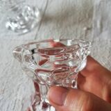 Set of two vintage glass candlesticks, transparent, France, Reims.