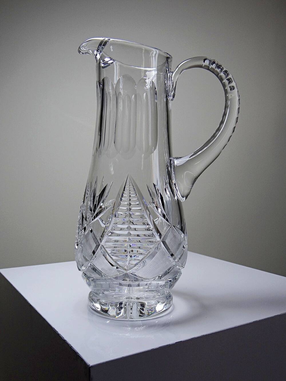 Large cut crystal water pitcher, European crystal makers 20th century