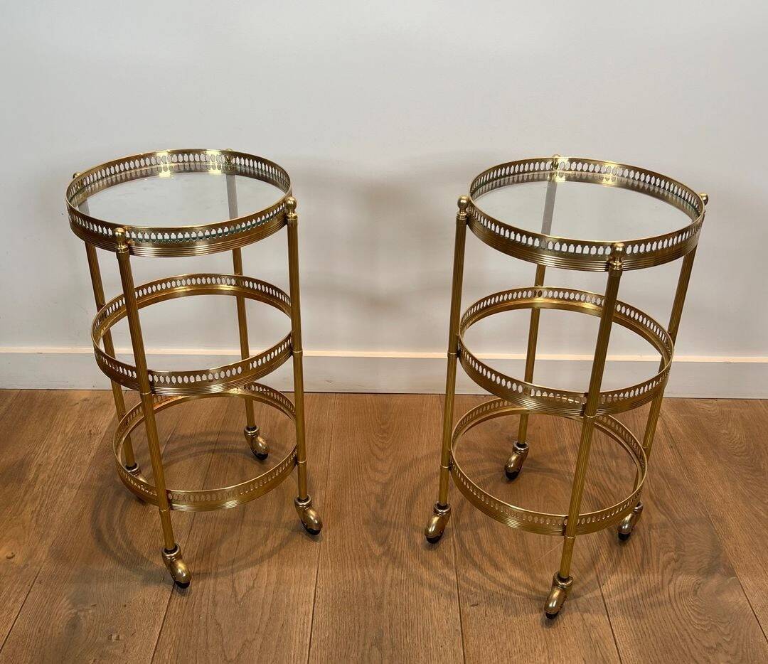 Pair of Art Deco Round Rolling Tables with Removable Tops, Maison Jans