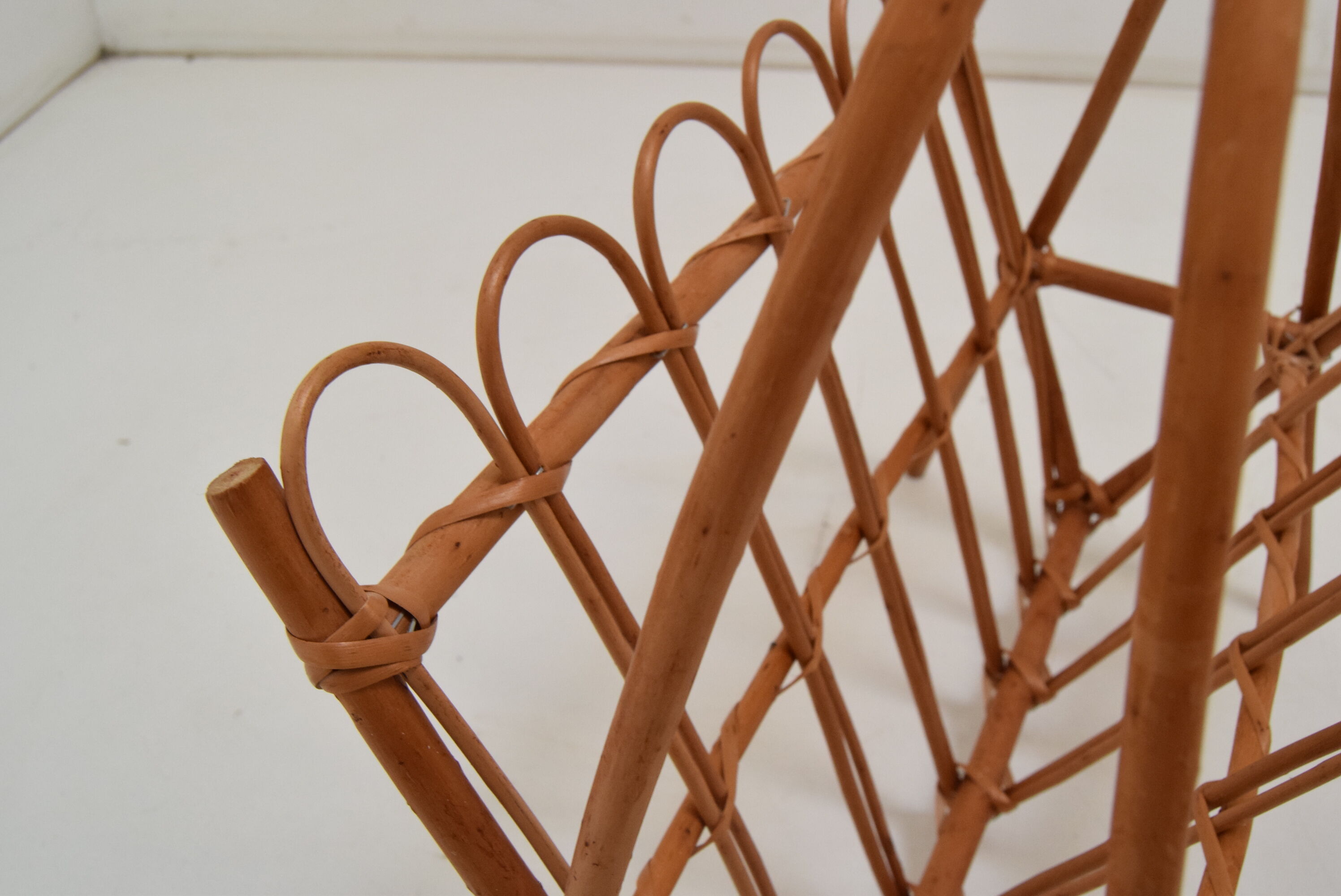 Vintage rattan and bamboo magazine holder,czechoslovakia,1970's.