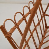 Vintage rattan and bamboo magazine holder,czechoslovakia,1970's.