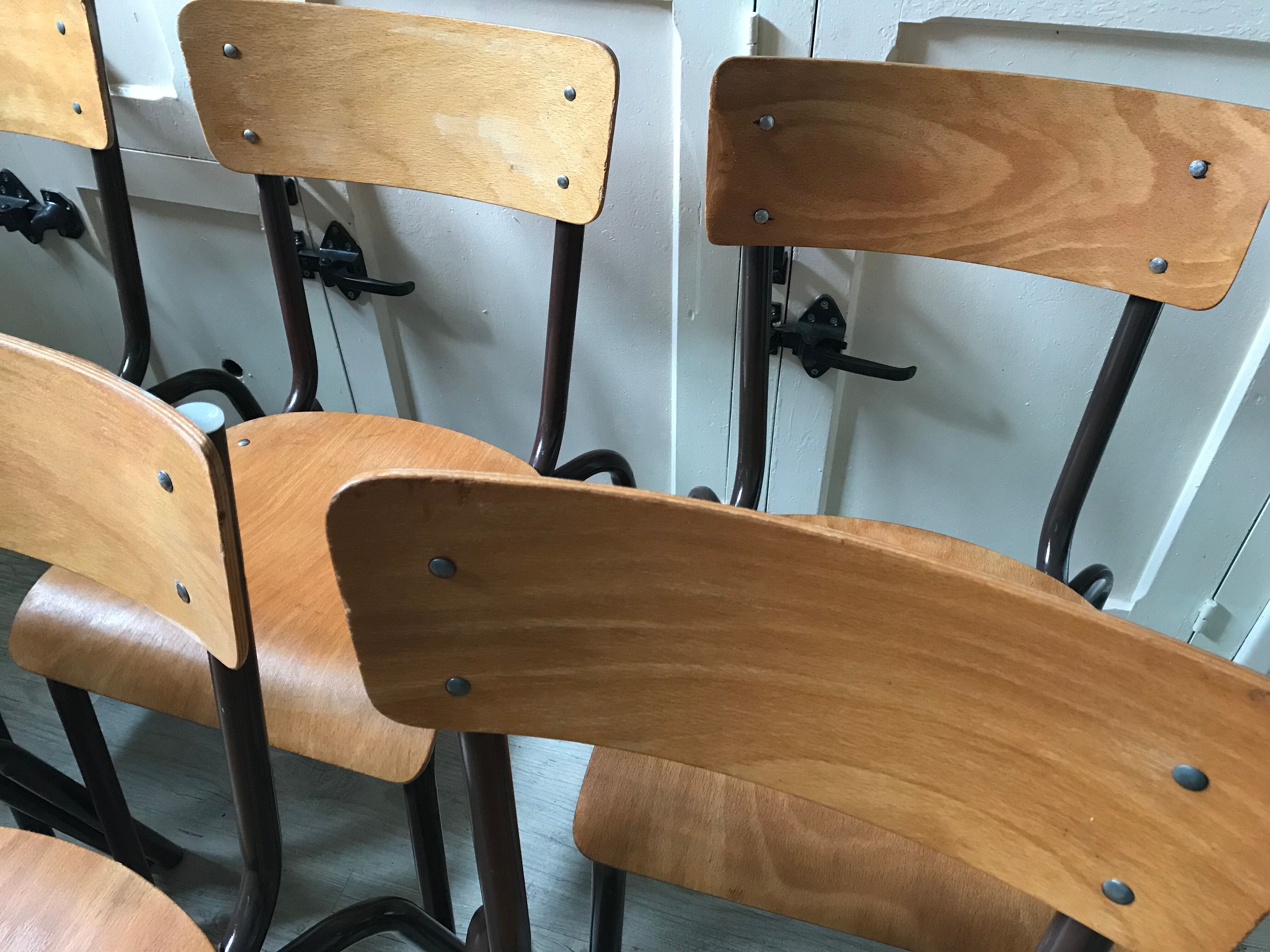 Lot of six vintage school chairs