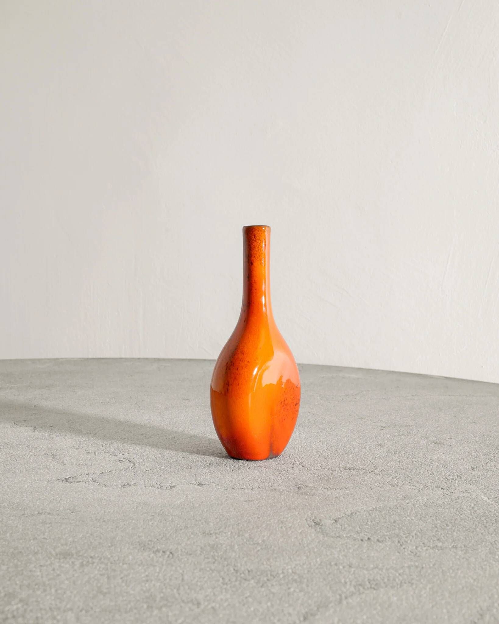 Vintage French Mid Century Bottle Vase in Warm Red Glaze, 1950s