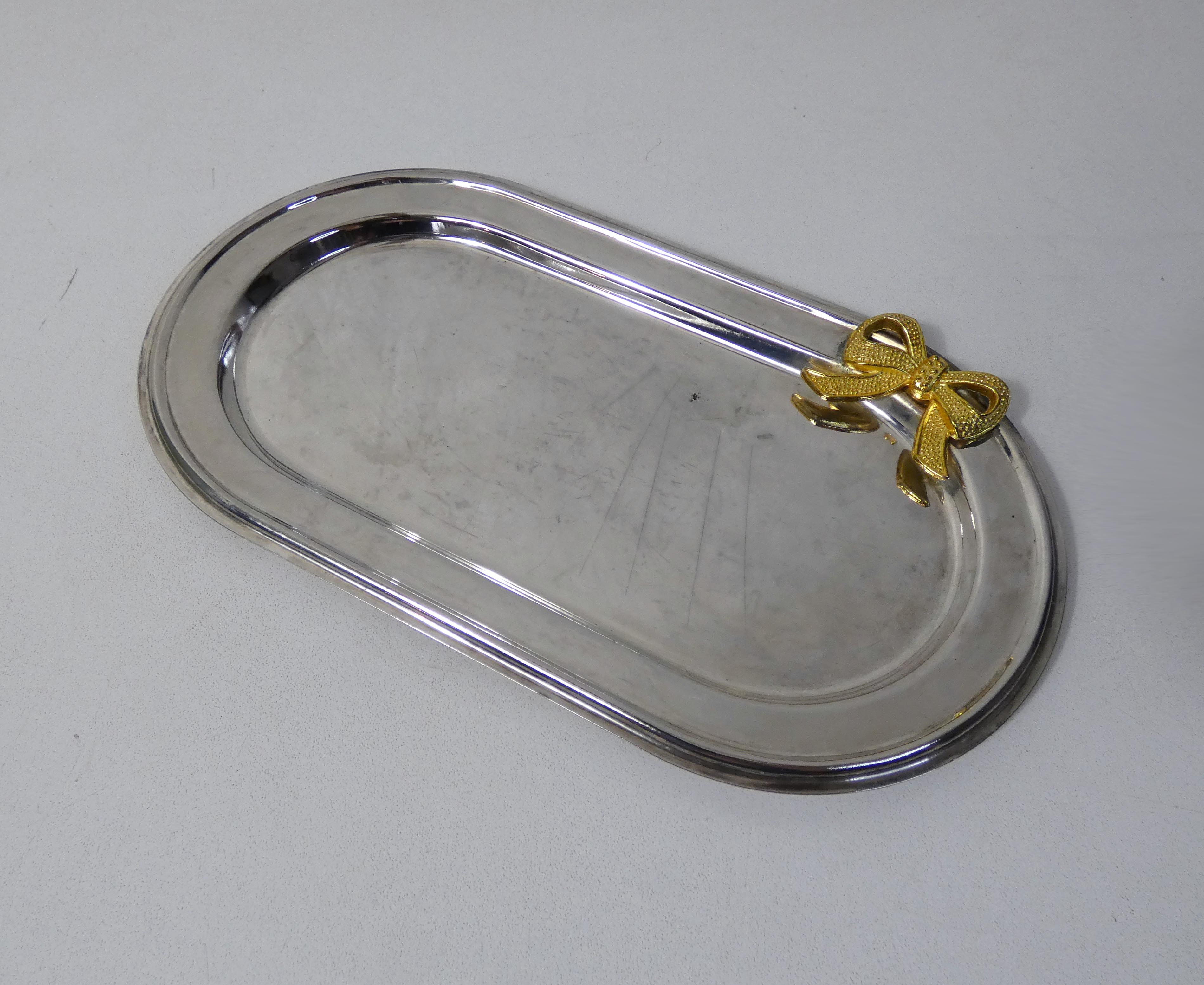 Flat foie gras service in silver metal and brass