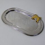 Flat foie gras service in silver metal and brass
