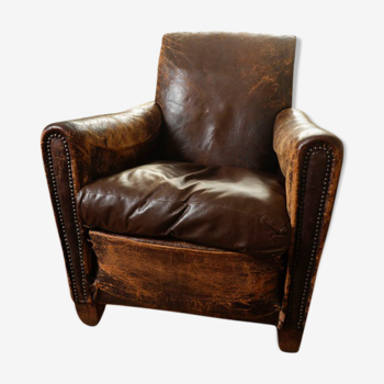 Fauteuil club cuir ancien vintage