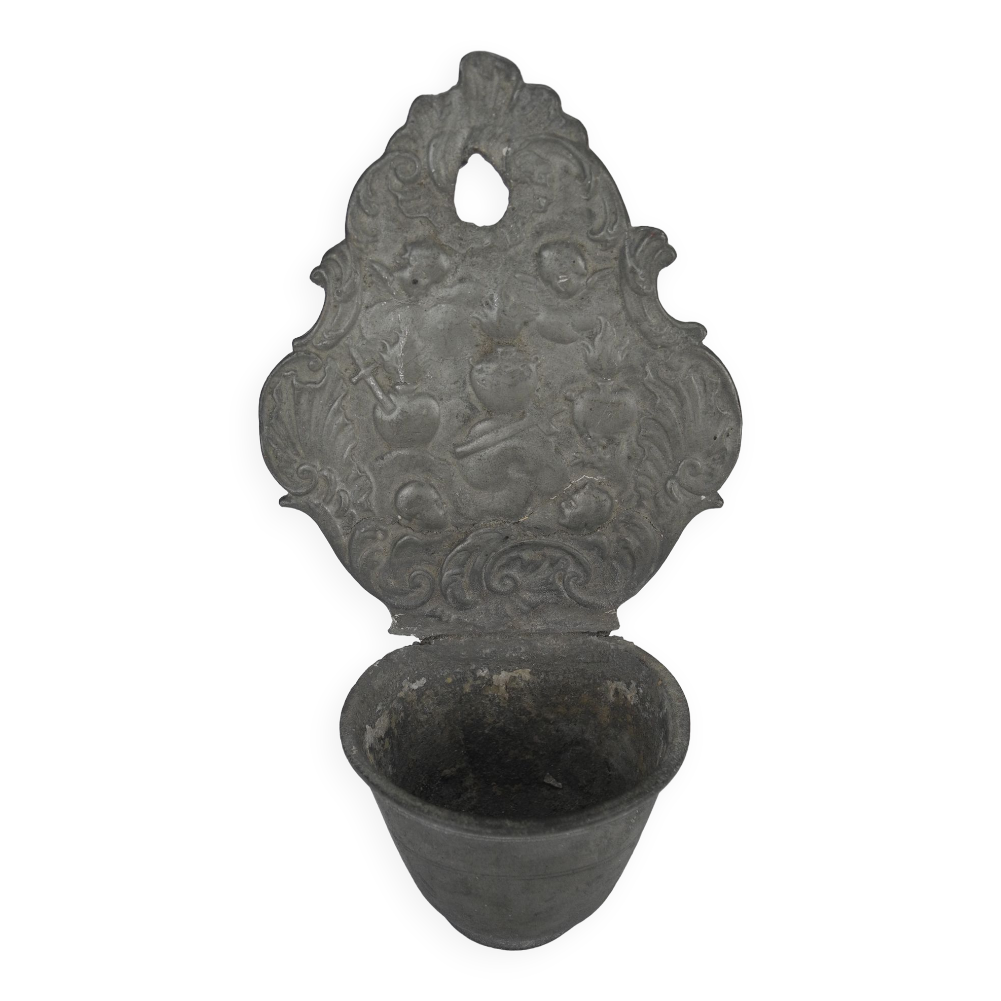 Antique 18th century pewter holy water font