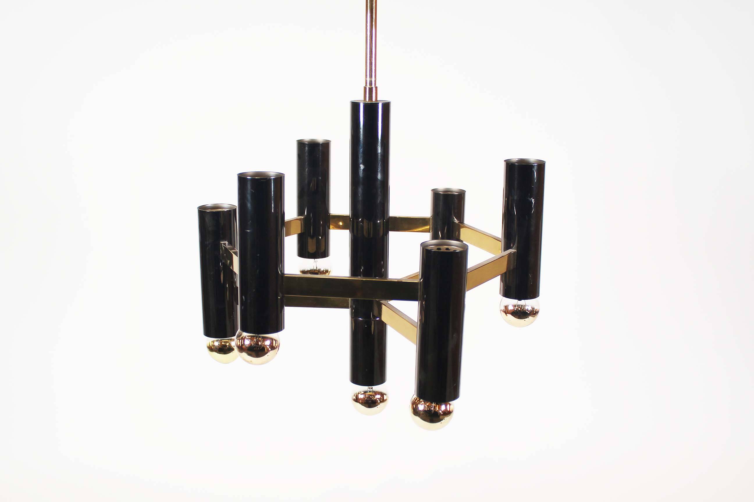 Brass & gunmetal geometric chandelier by "Boulanger S.A."