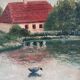 Vintage original landscape oil painting, signed farmhouse art