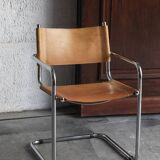 Set of 4 tubular dining chairs in Bauhaus style, in the manner of Marcel Breuer, 1970s
