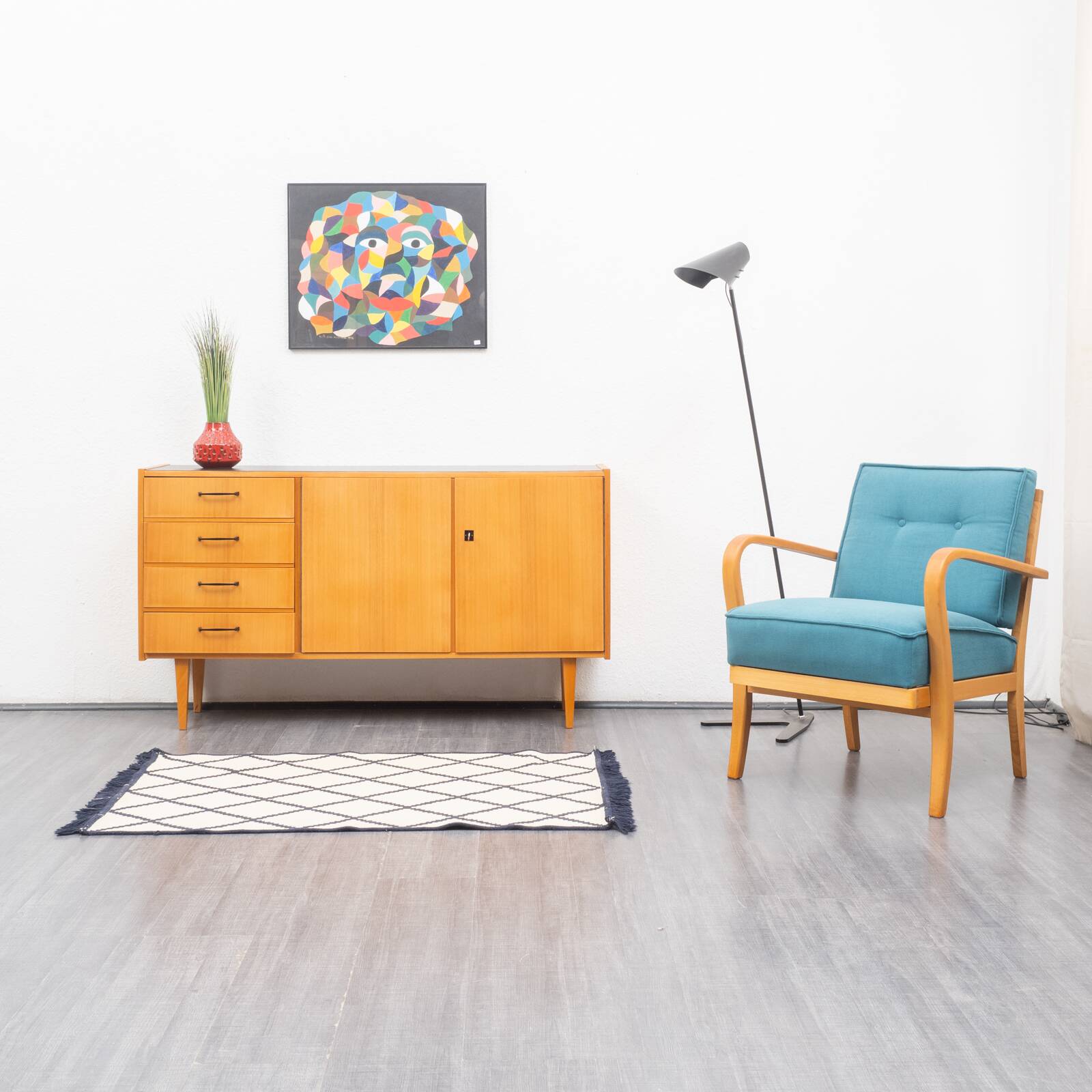 Enfilade années 60, frêne, restaurée, 135cm
