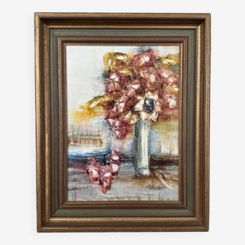 Oil on panel 20th century still life bouquet of flowers by Mazen