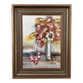 Oil on panel 20th century still life bouquet of flowers by Mazen