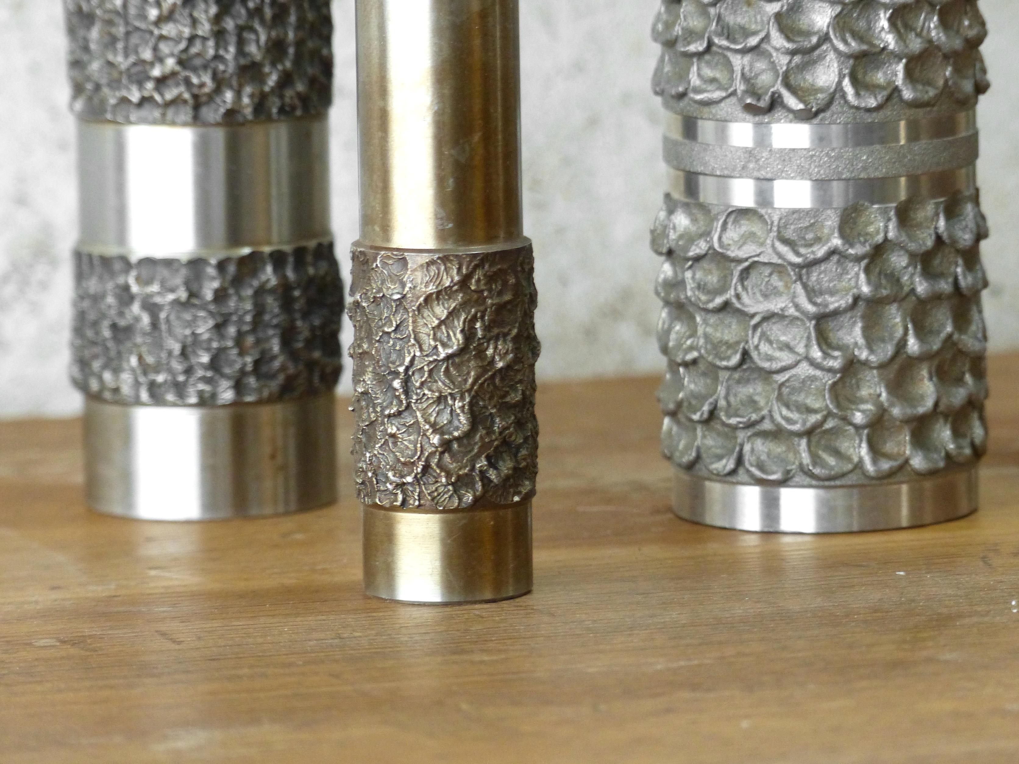 Set of 5 brutalist steel vases