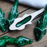 Vintage faience knife holder fish and dogs