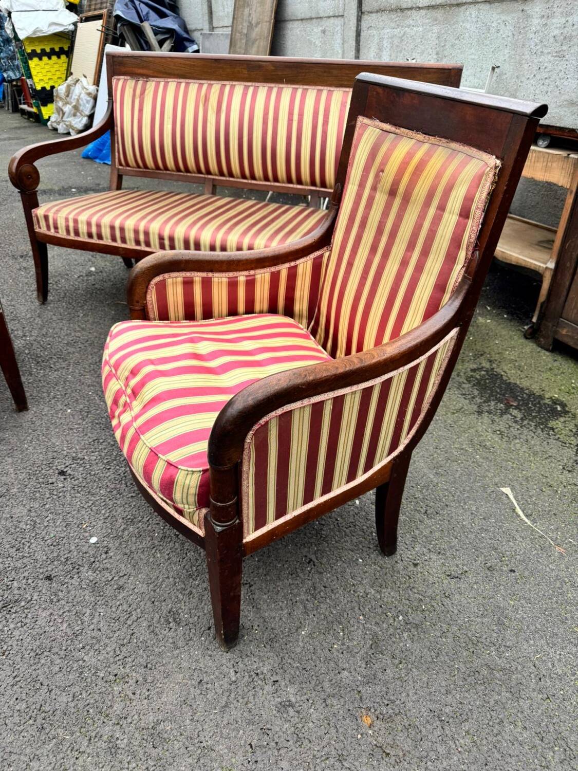 Antique Empire-style salon, 3 pieces. Original upholstery.