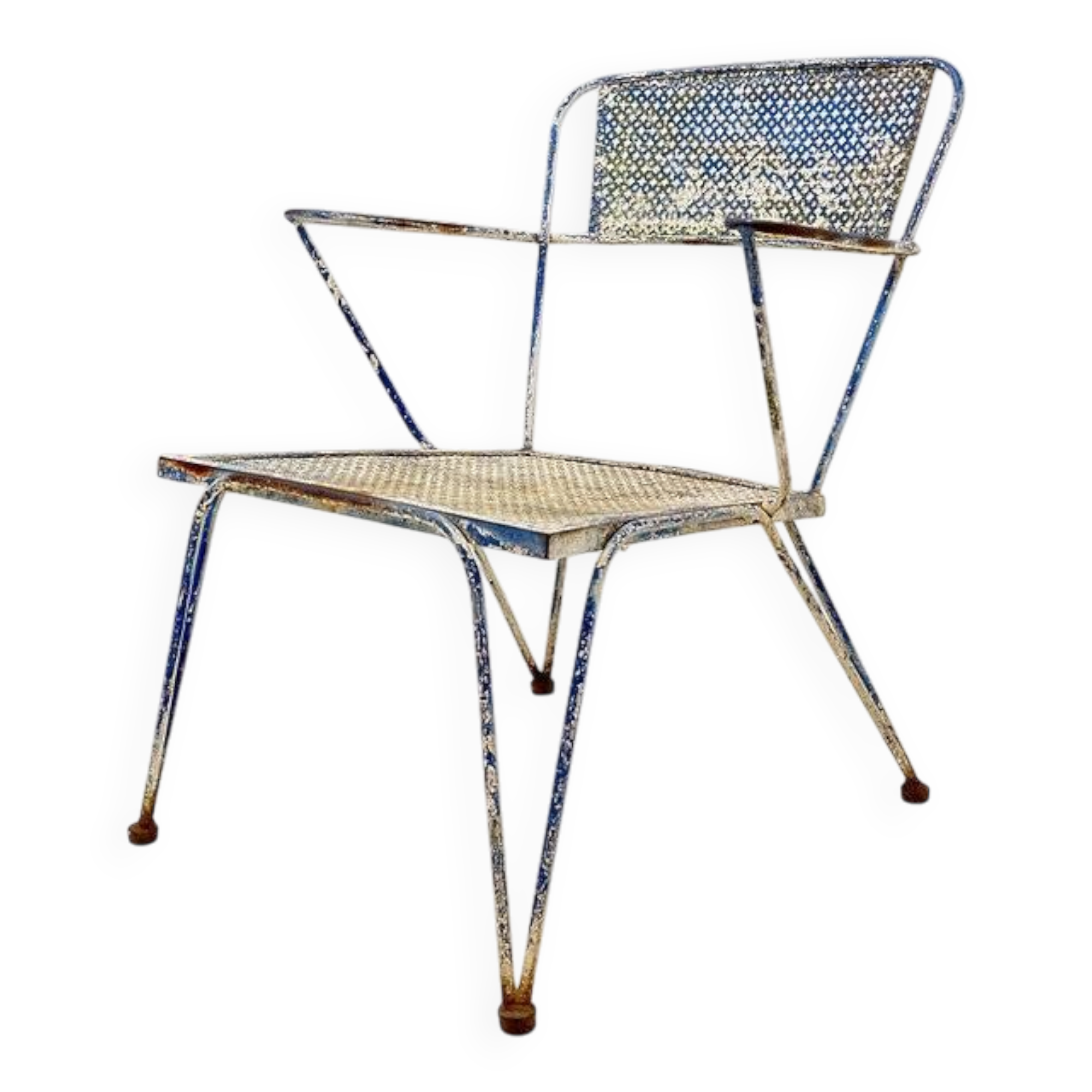 Vintage perforated metal armchair from the 1950s.