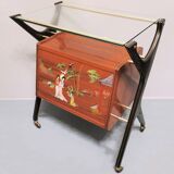 Chariot de bar avec intérieur jaune canari et lumière, Italie années 1960