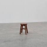 French Antique round stool in oak with nice patina, ca. 1850