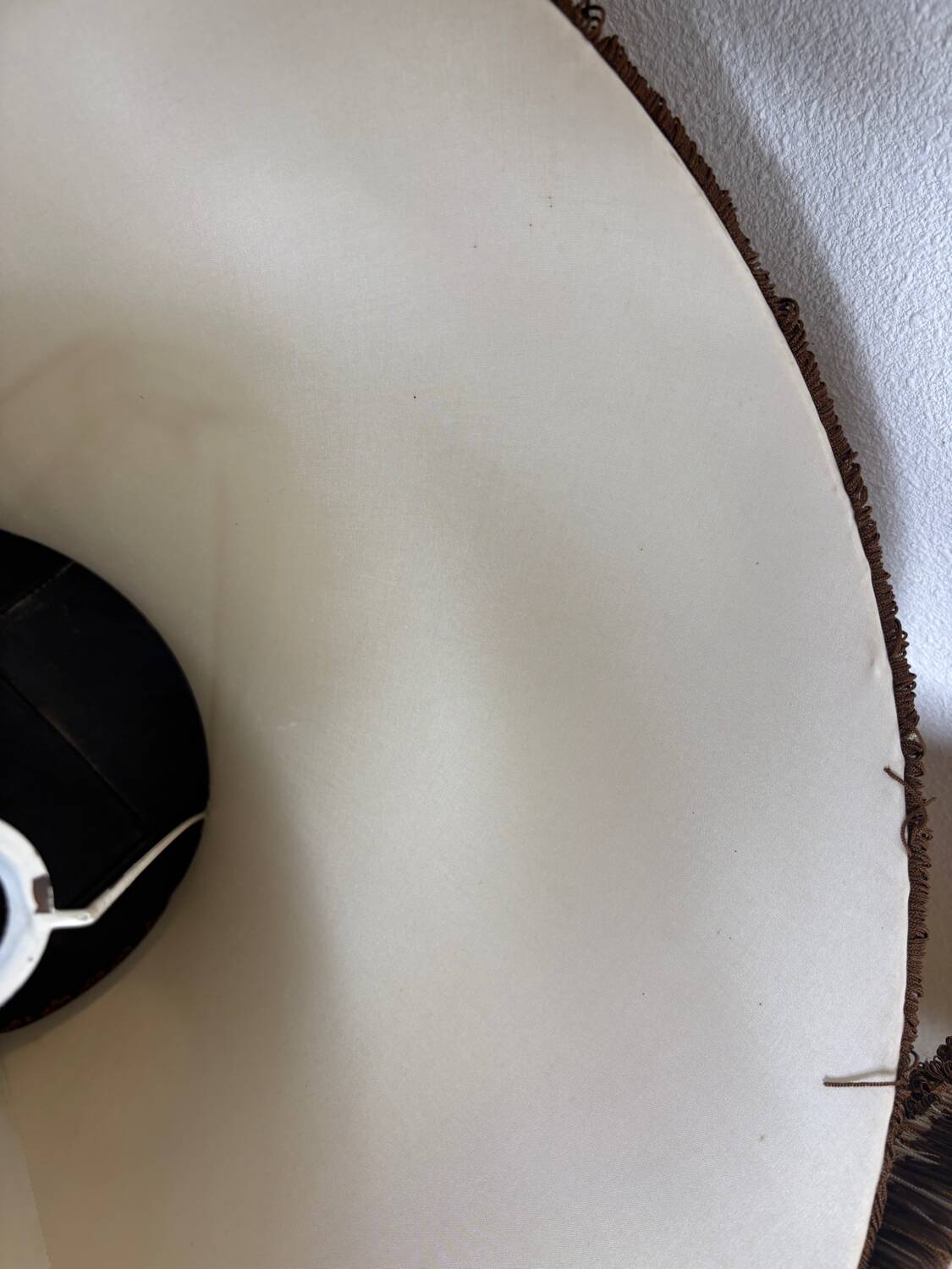 Pair of antique fabric lampshades with fringe