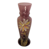 Legras Montjoye, purple enamelled glass vase with daisy pattern circa 1900