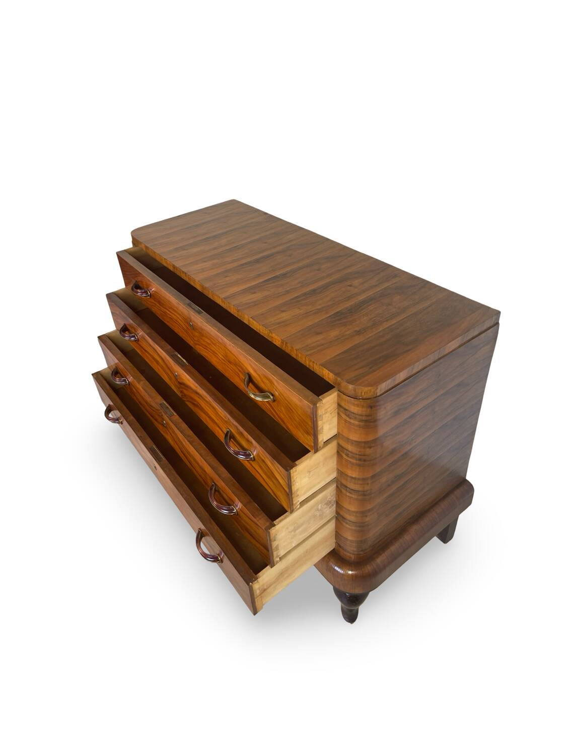 Commode italienne Art déco en ronce de noyer, années 1930