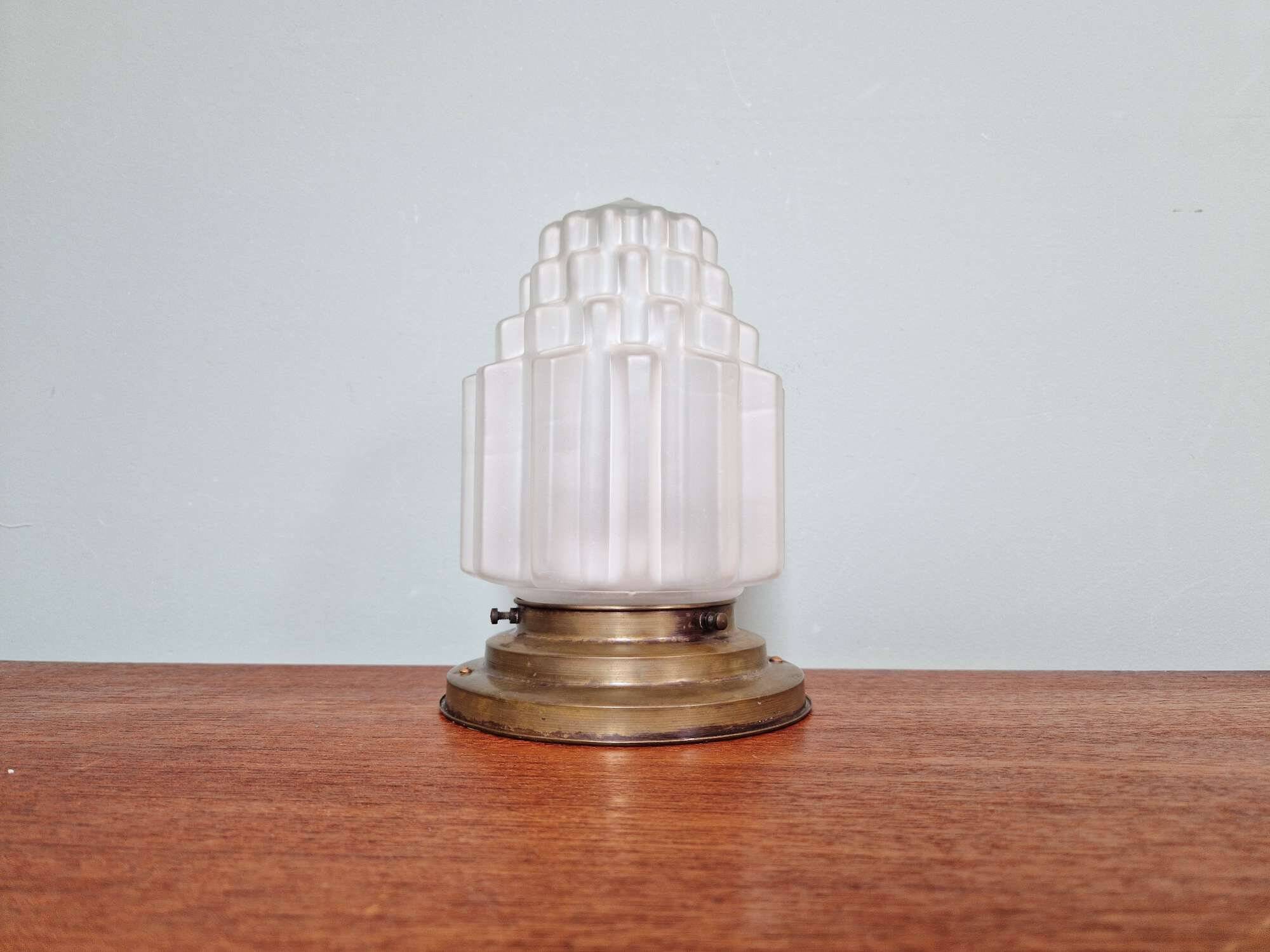 Art Deco skyscraper ceiling light in satin glass, 1930s