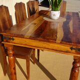 Solid wood and wrought iron table