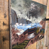 Tableau huile sur toile le tourment 1982 vintage #a216