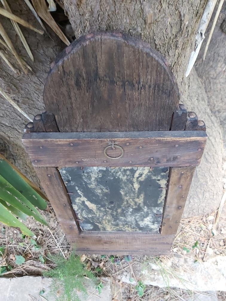 Ancient brutalist oriental wooden mirror 23x53cm