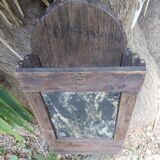 Ancient brutalist oriental wooden mirror 23x53cm