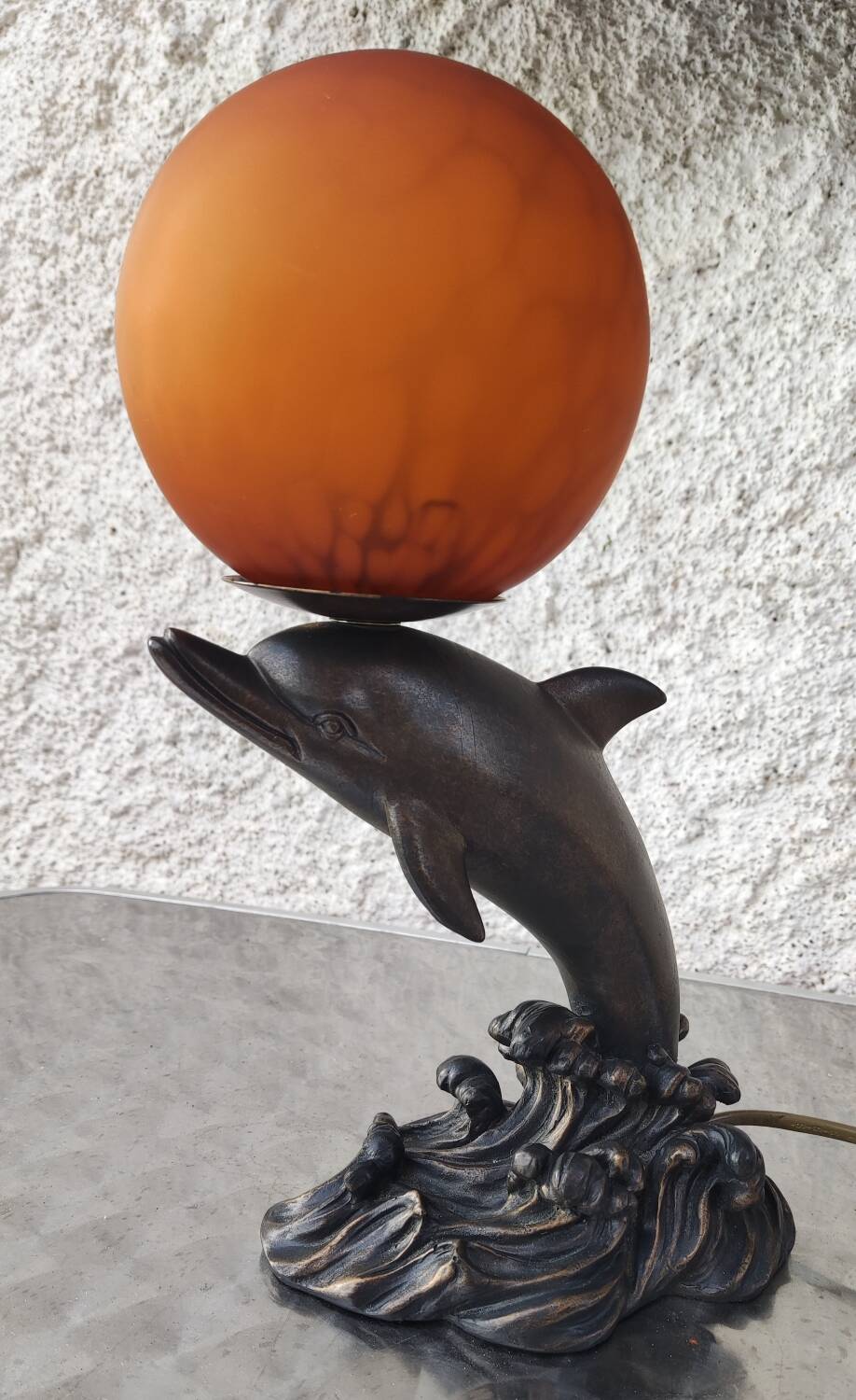 Dolphin night light globe orange glass paste