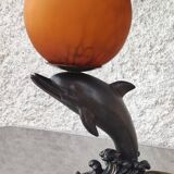 Dolphin night light globe orange glass paste